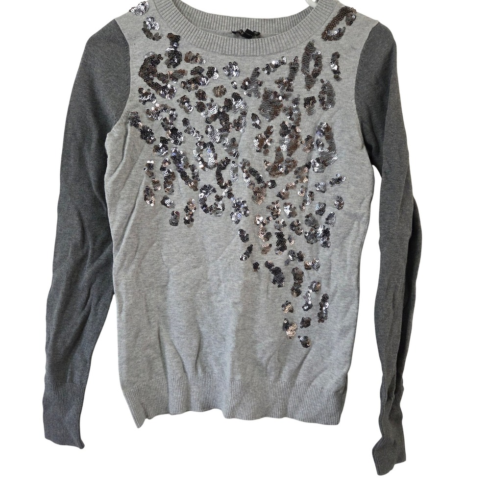 Y2K Express Sequin Graphic Sweater Gray Long Sleeve P/S 2000s
